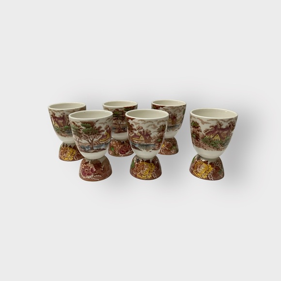 Set of 6 Johnson Brothers Double Egg Cup Transferware Vintage! - Picture 2 of 9